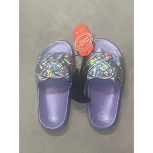 Wonder Nation Girls Purple Holographic Silver Braided Sli Sandals Size 12-13 NEW